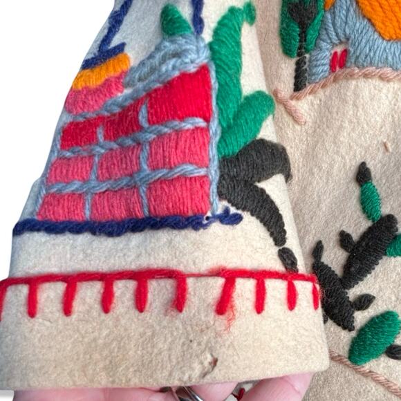 Vintage Hand Embroidered Folk Art Jacket Mexican Southwestern Wool Coat Medium - Picture 13 of 16